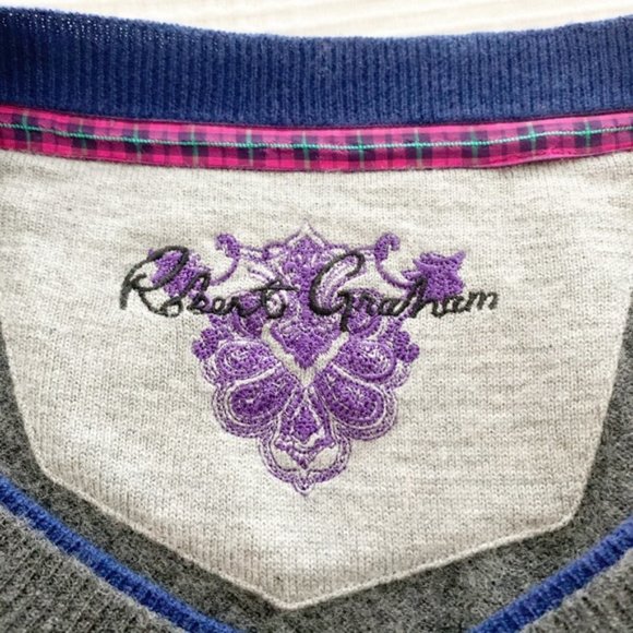 Robert Graham  V-Neck Wool-Modal-Cashmere Sweater - Size L - Picture 2 of 8